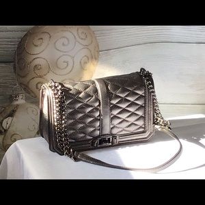 Cross body gray/silver Metallic leather handbag